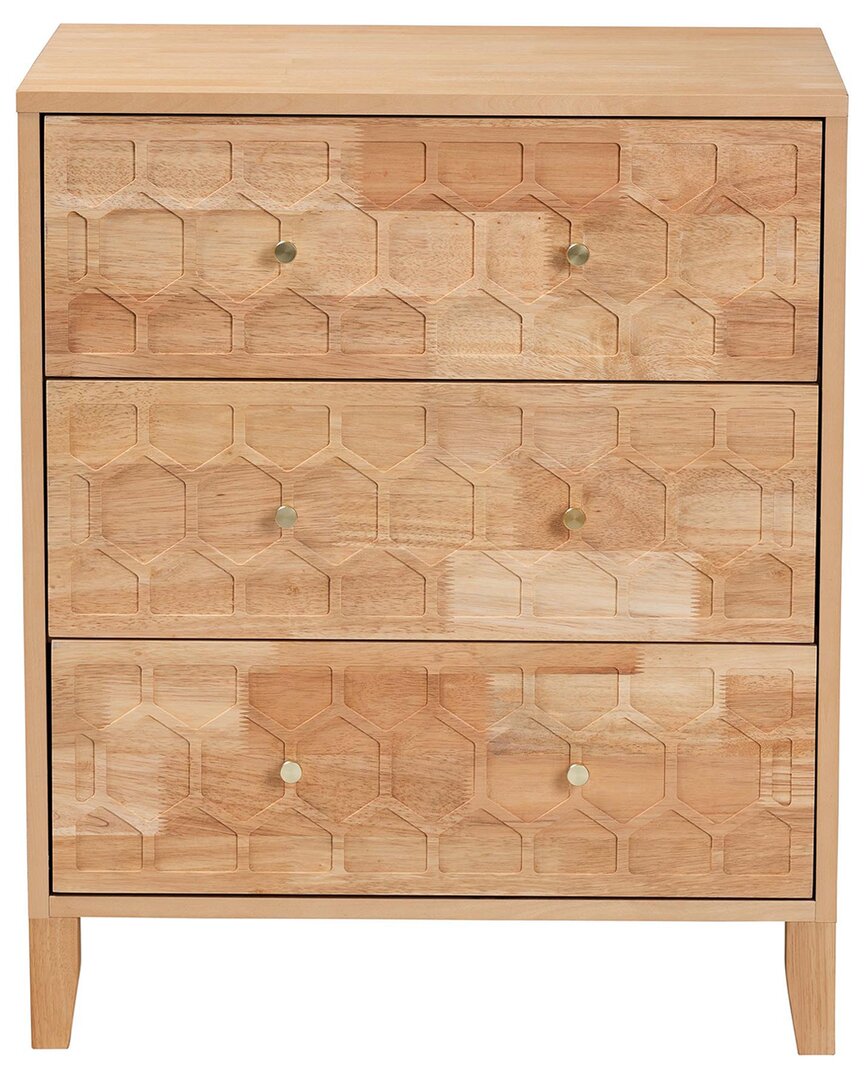Baxton Studio Hosea Japandi Carved Honeycomb Natural 3-drawer Chest