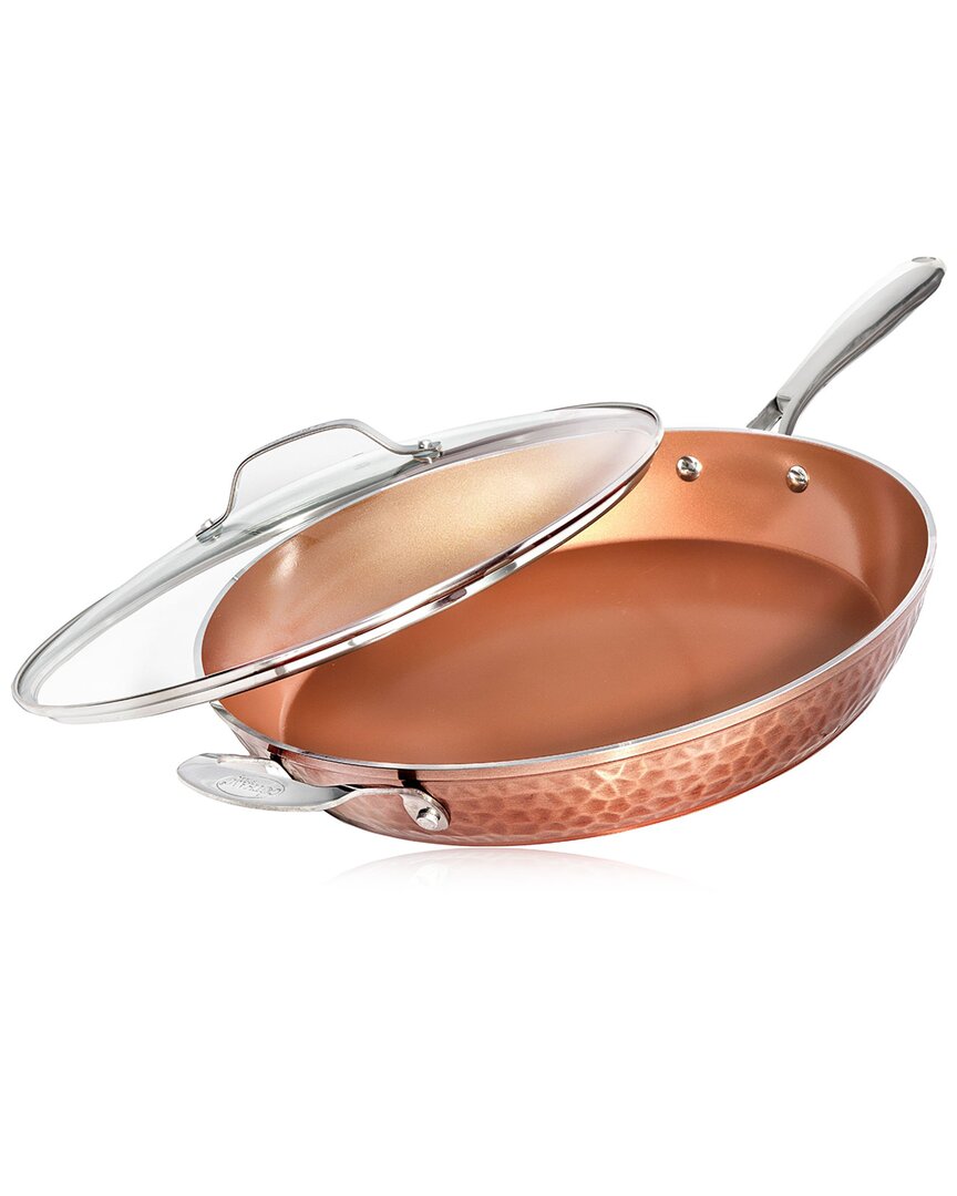 Gotham Steel Hammered Copper 14in Pan With Lid