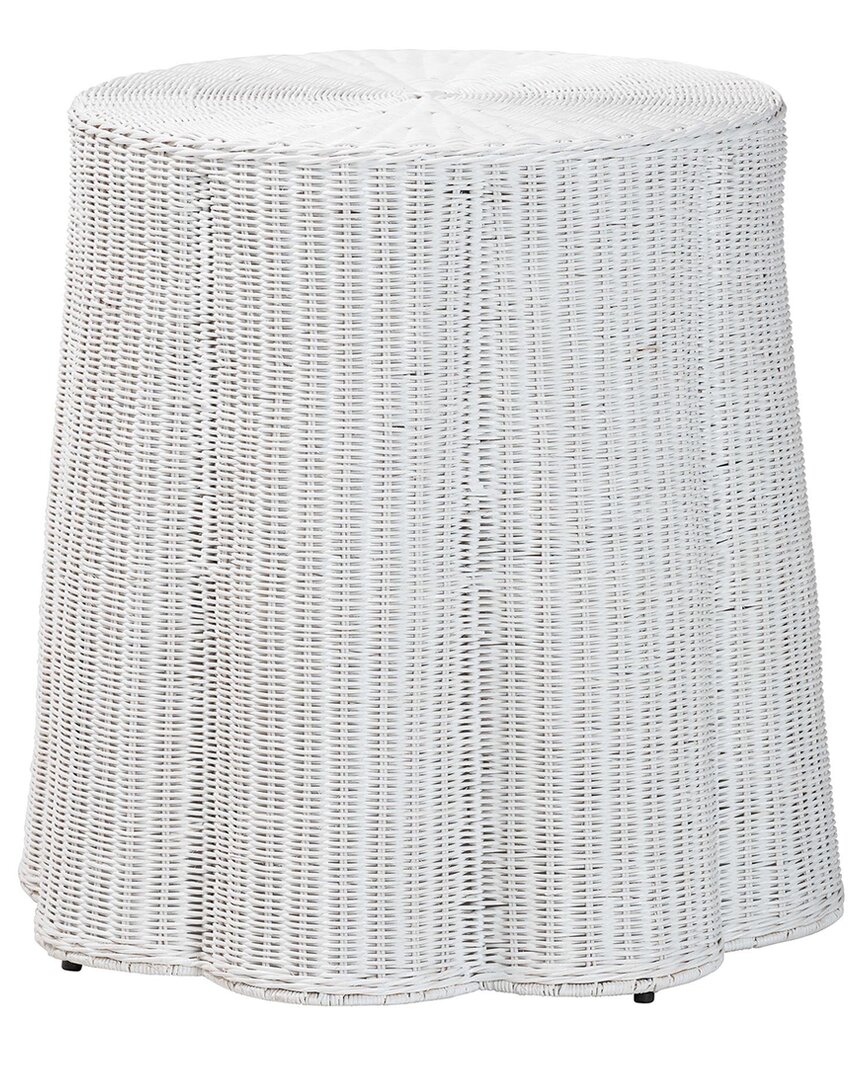 Baxton Studio Palm Bohemian Scalloped Rattan End Table