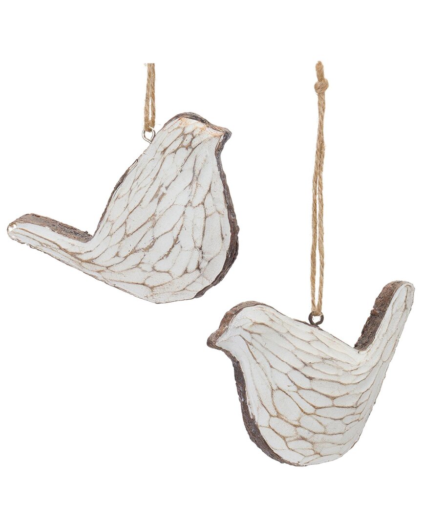 Melrose International Set Of 12 Carved Bird Ornament In White