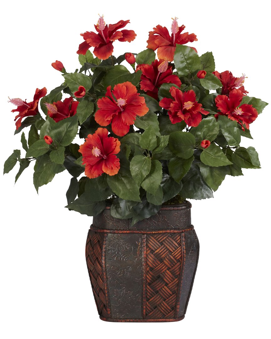 NEARLY NATURAL NEARLY NATURAL HIBISCUS WITH VASE SILK PLANT 
