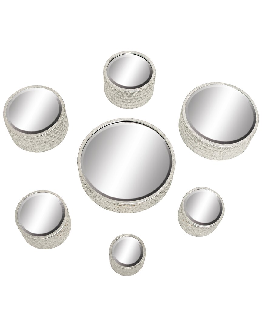 Cosmoliving By Cosmopolitan Set Of 7 Glam Round Metal Wall Mirror In Silver