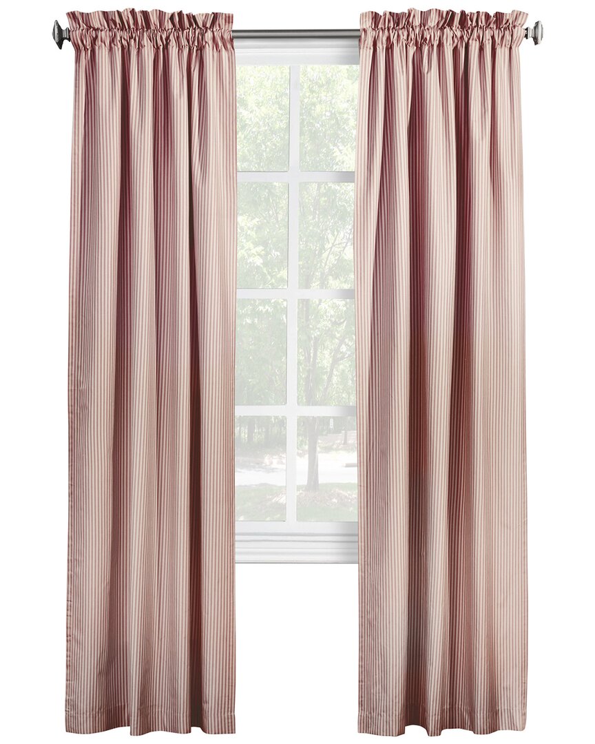 Thermalogic Ticking Stripe Pole Top Curtain Panel Pair Window Dressing In Burgundy
