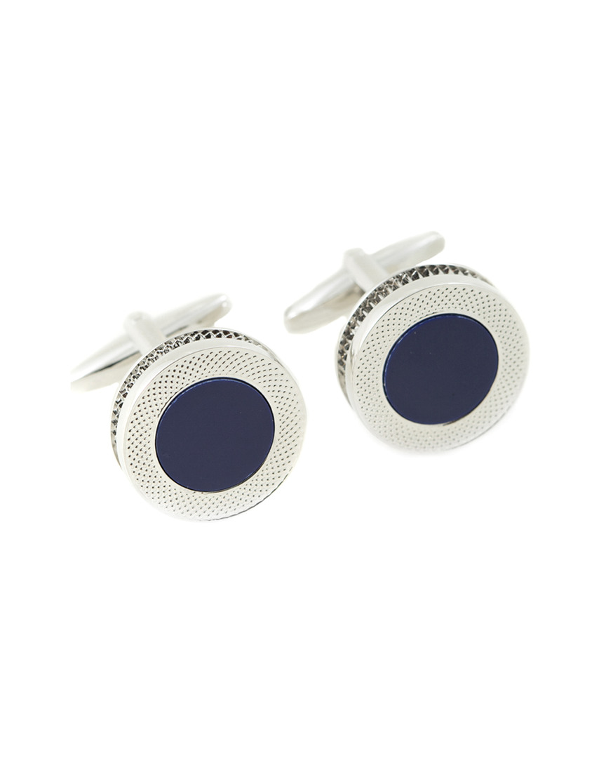 Bey-berk Rhodium Plated Navy Blue Onyx Cufflinks