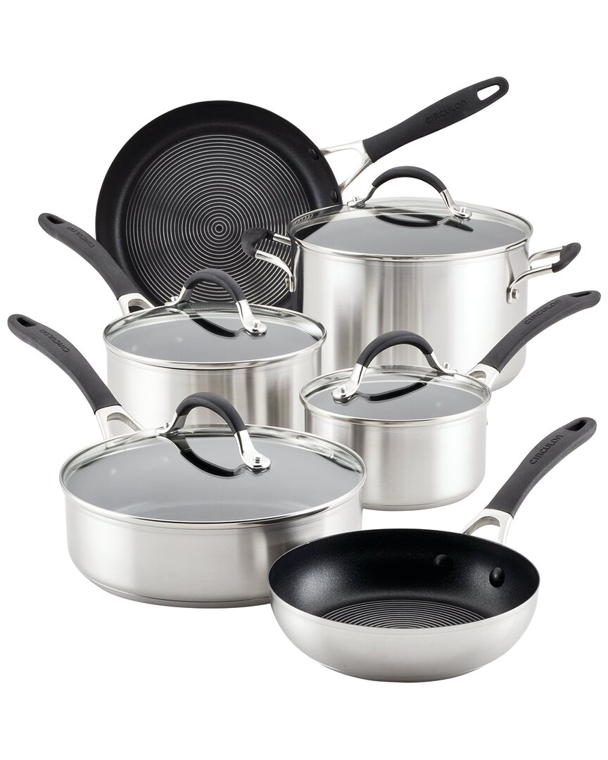 Circulon Stainless Steel Induction Cookware 10pc Set With Steelshield Hybrid Stainless & Nonstick T In Silver