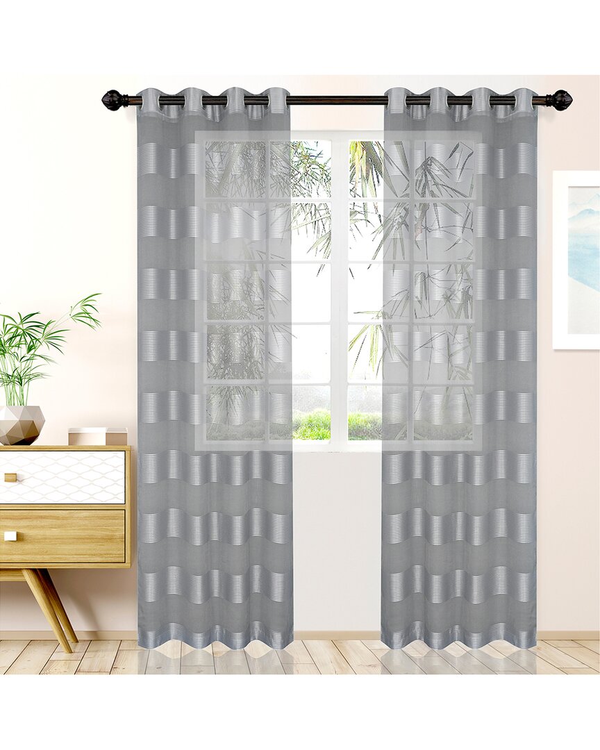 Superior Dalisto Rope Textured Sheer Curtain Set Of 2 With Grommet Top Header In Gray