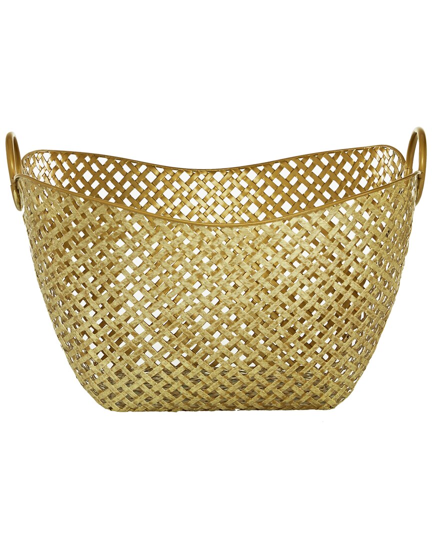 Peyton Lane Contemporary Rectangle Gold Metal Storage Basket With Handles
