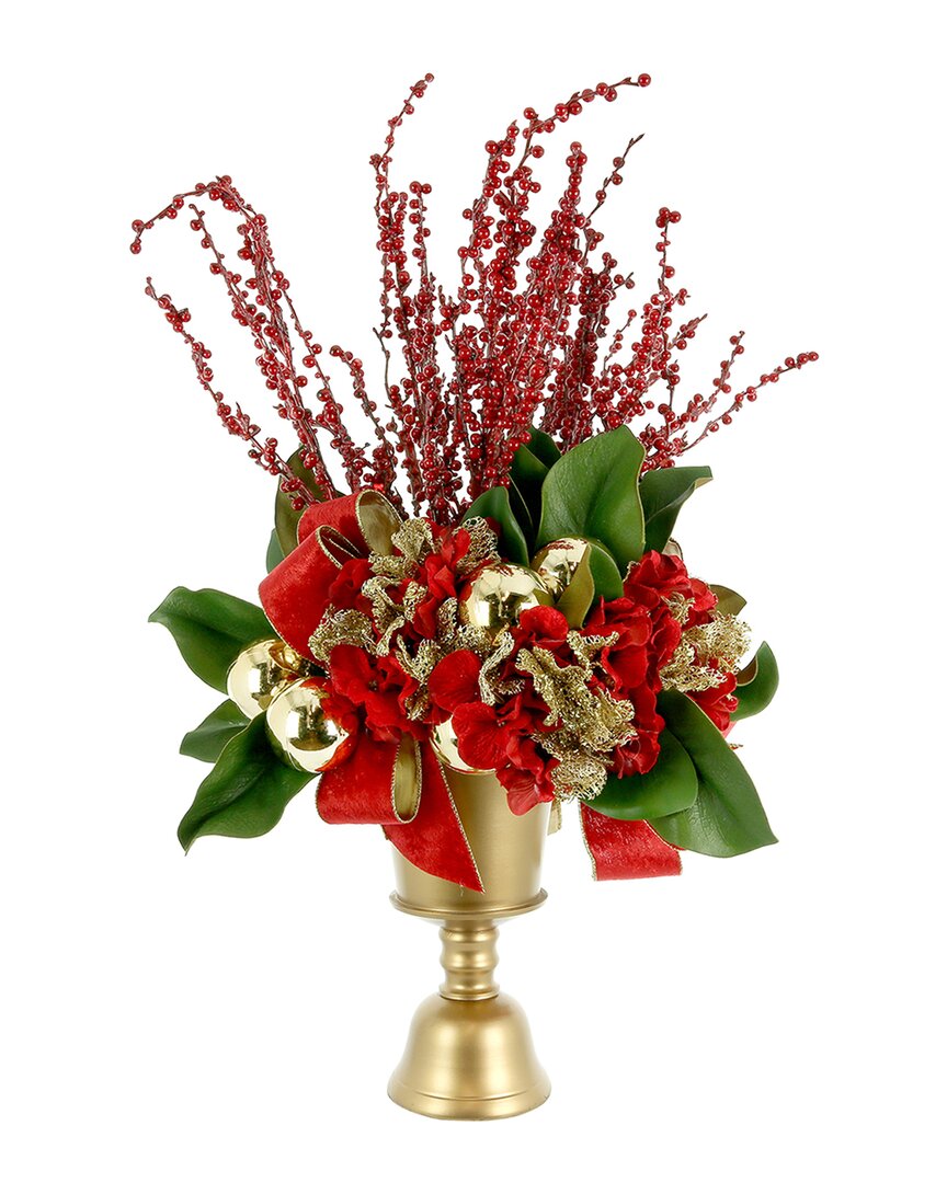 Creative Displays Holiday Arrangement With Hydrangeas And Red Berries In Red