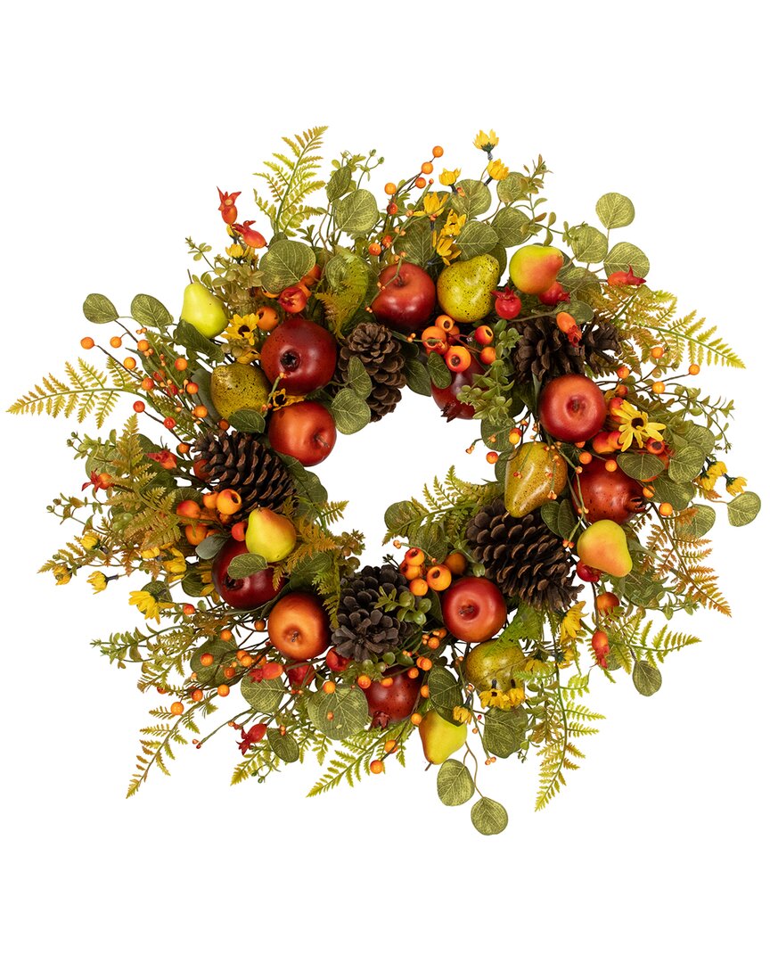 Northlight Apples And Pears Artificial Fall Harvest Wreath In Green