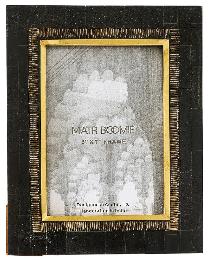 Matr Boomie Andhera 5x7 Carved Horn & Brass Picture Frame In Black