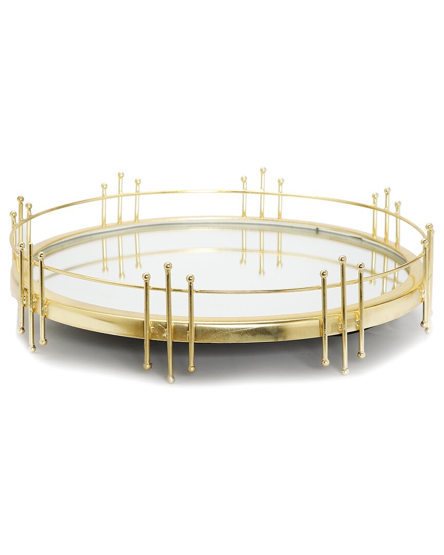 Alice Pazkus Round Mirror Tray In Gold