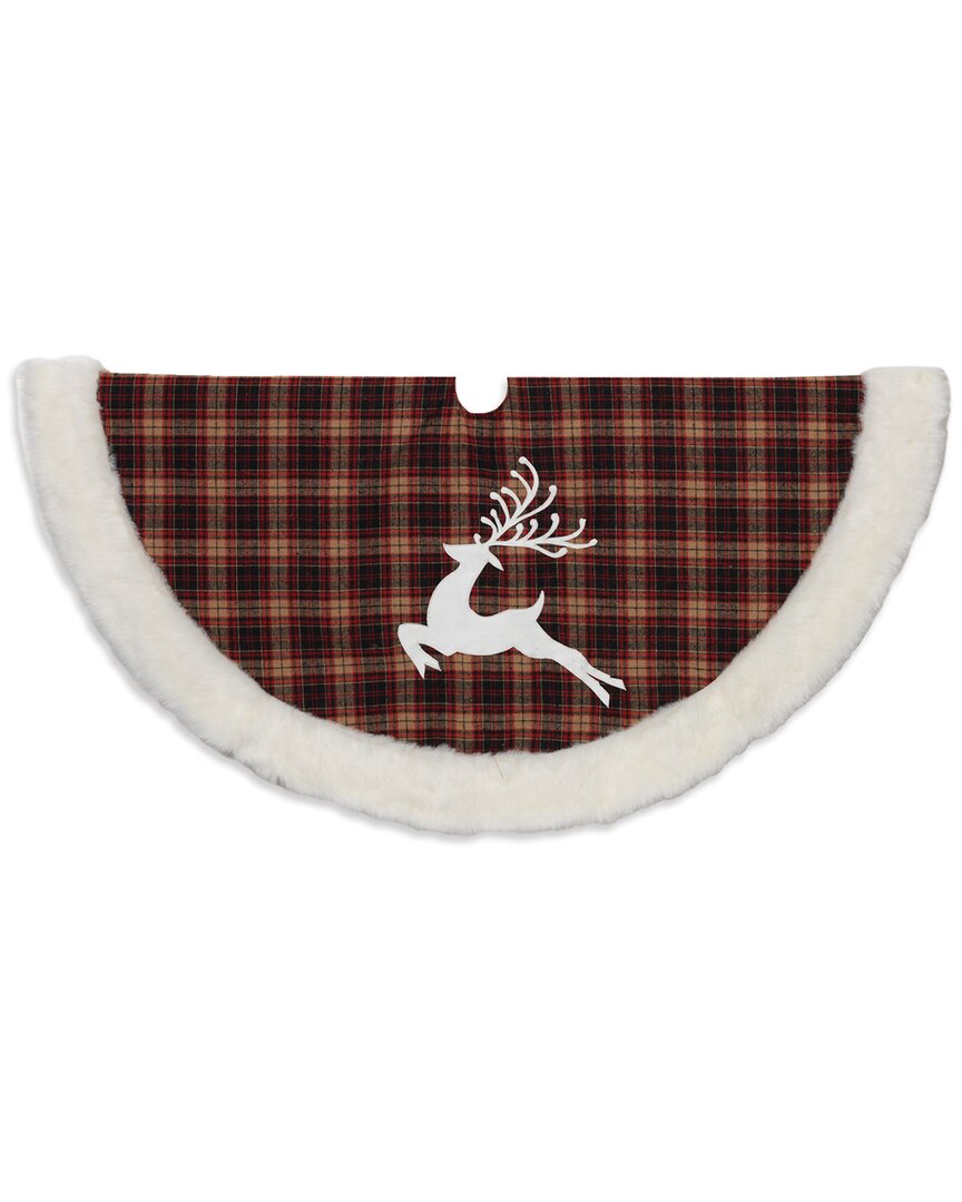 Gerson International 48in Buffalo Plaid Tree Skirt With Deer In Red