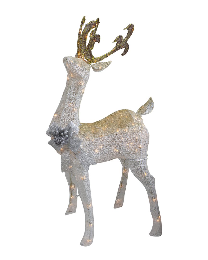 Northlight 48in White & Gold Lighted Standing Buck Outdoor Display In White
