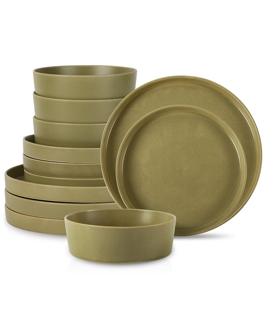 Stone By Mercer Project Modan 12pc Dinnerware Set In Green