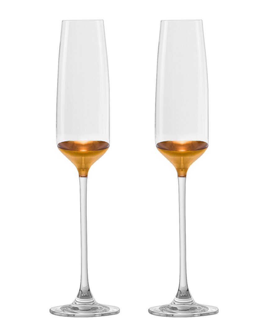 Barski European Handmade Lead-free Crystalline Champagne Flutes Set Of 2 In Clear
