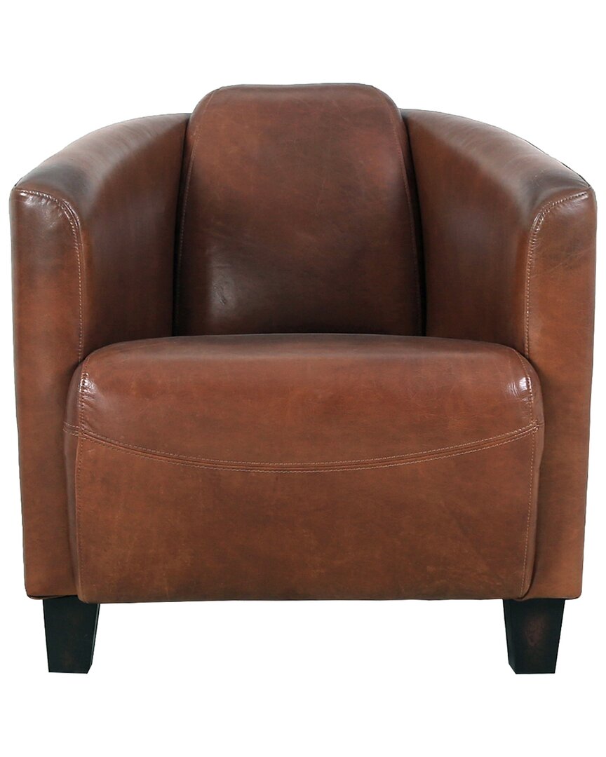 Pasargad Home Madison Top Grain Leather Upholstered Arm Chair In Brown