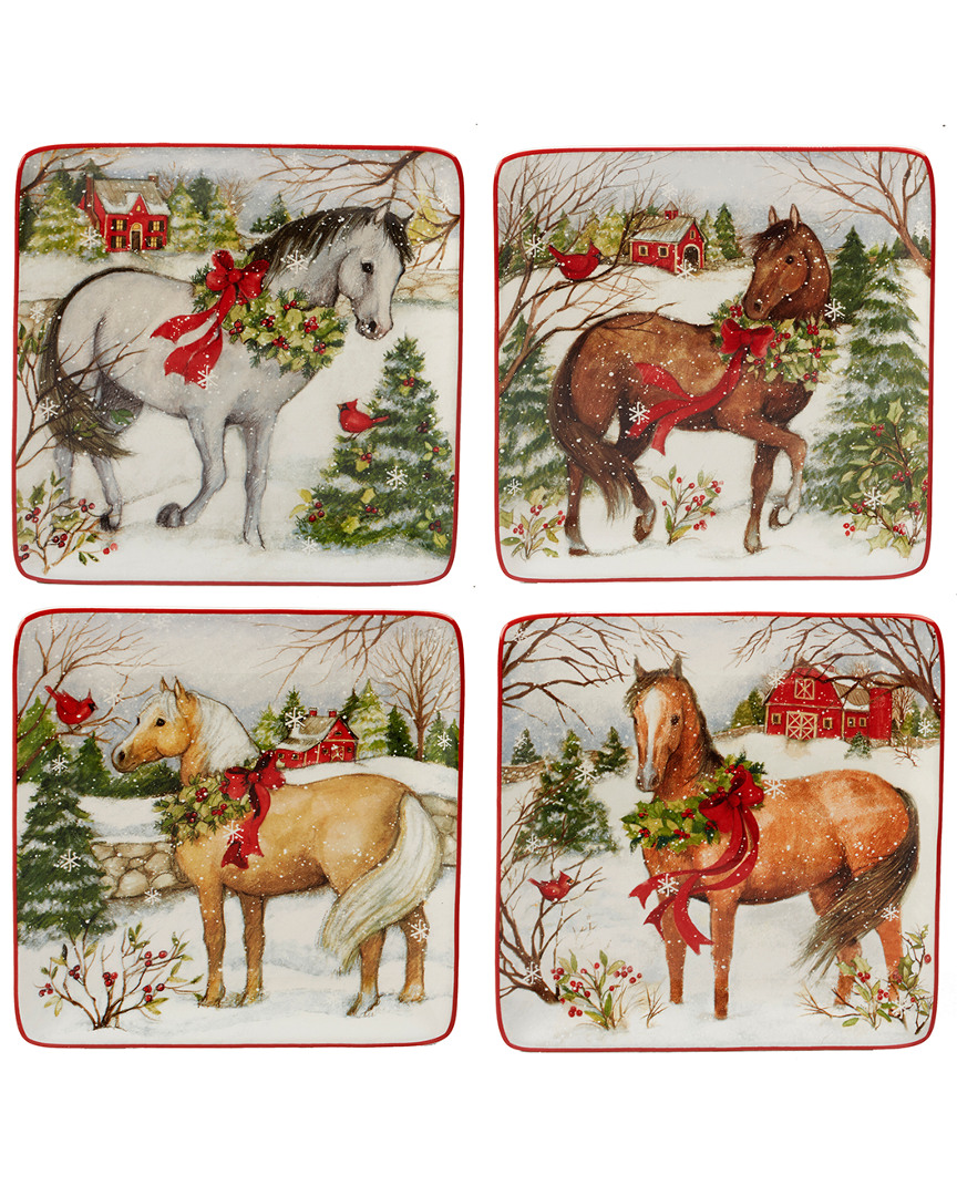 Certified International Christmas On The Farm Set Of 4 Dessesrt Plate