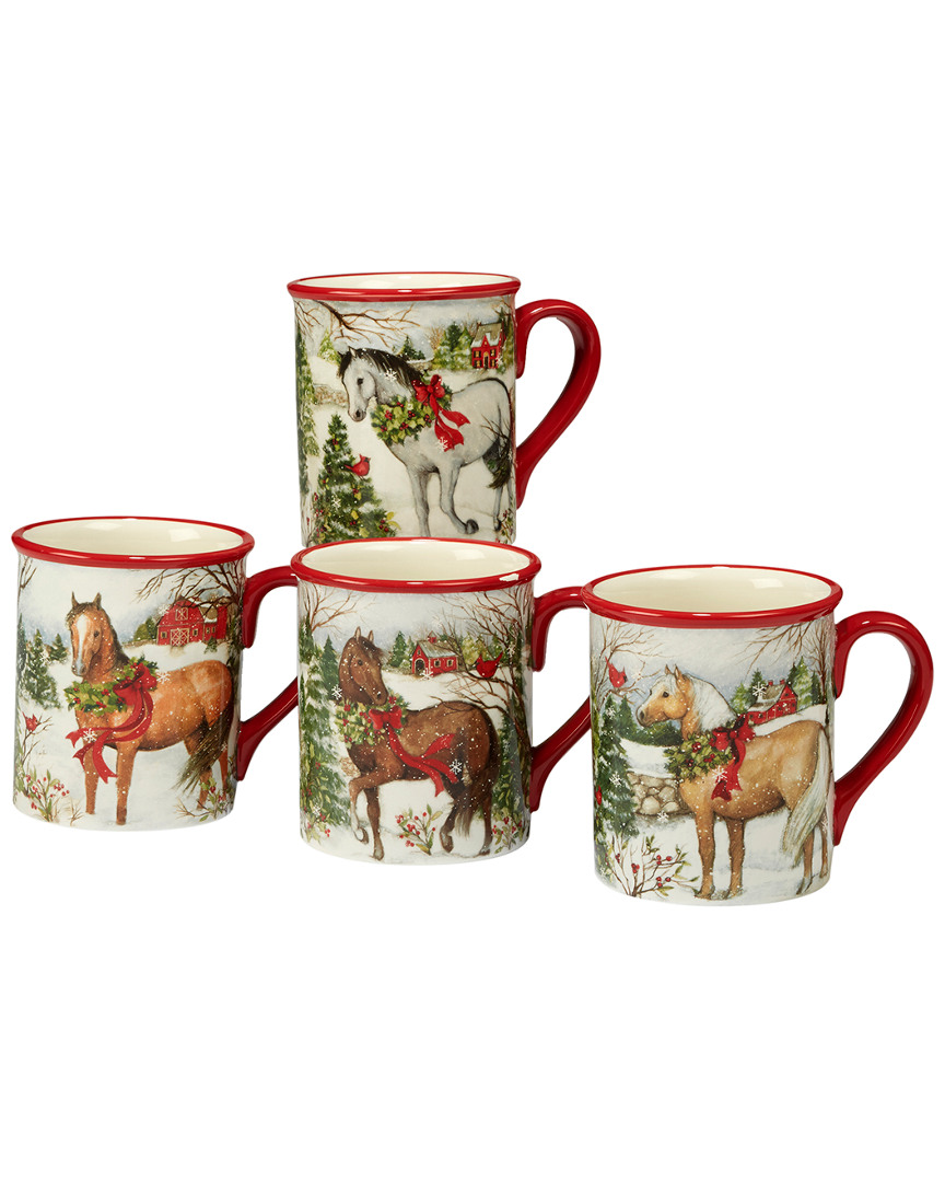 Certified International Christmas On The Farm Set Of 4 Mugs