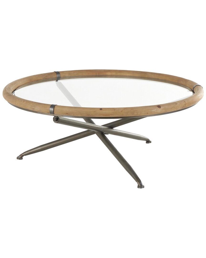 Peyton Lane Round Living Room Coffee Table With Framed Glass Tabletop