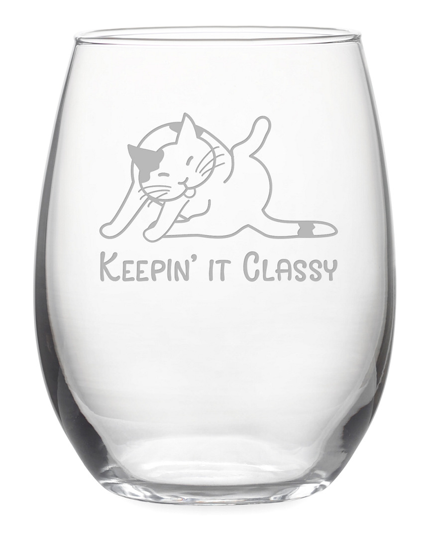 Susquehanna Glass Set Of 4 Classy Cat Stemless Wine Tumblers