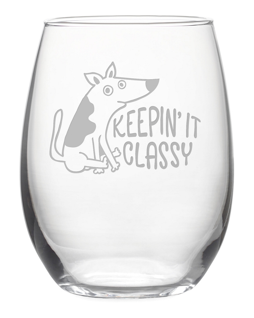 Susquehanna Glass Set Of 4 Classy Dog Stemless Wine Tumblers