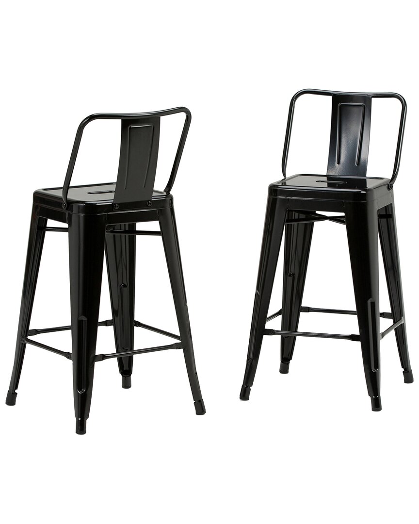 Simpli Home Set Of 2 Rayne Industrial Metal 24in Counter Height Stool (set Of  2) In Black