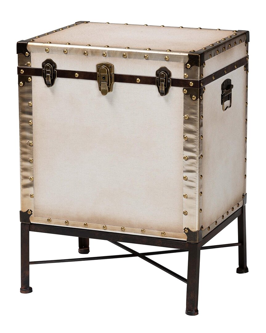 Baxton Studio Laura Vintage Canvas Lift-top Trunk End Table In White