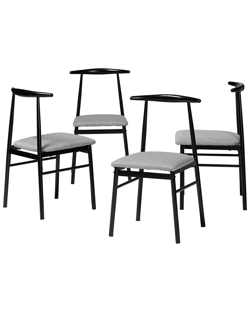 Baxton Studio Arnold Modern Industrial Fabric & Metal 4pc Dining Chair Set In Grey