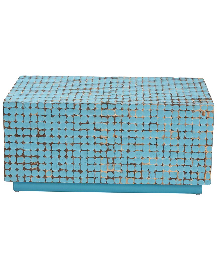 Baxton Studio Nitza Bohemian Coconut Shell & Acacia Wood Coffee Table In Blue