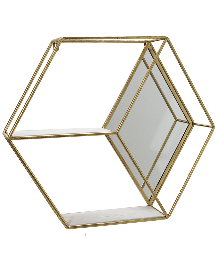 Sagebrook Home Metal Wood Hexagon Mirrored Wall Shelf In Gold