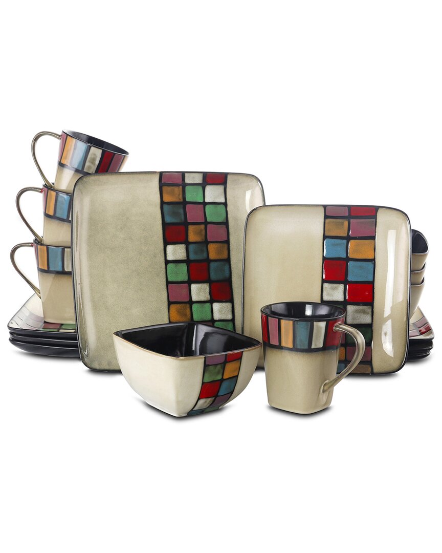 Elama Color Melange 16pc Square Stoneware Dinnerware Set