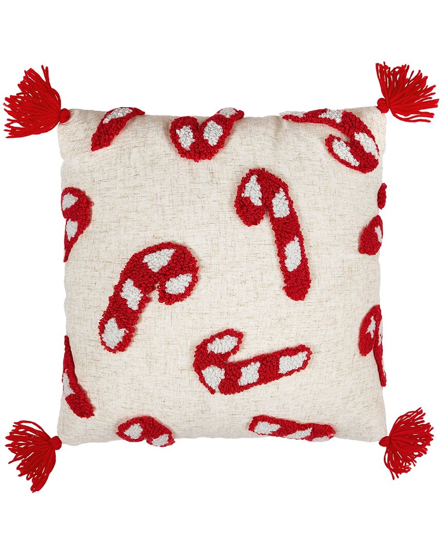 Peking Handicraft Candy Canes With Tassels Tufted Pillow In Red
