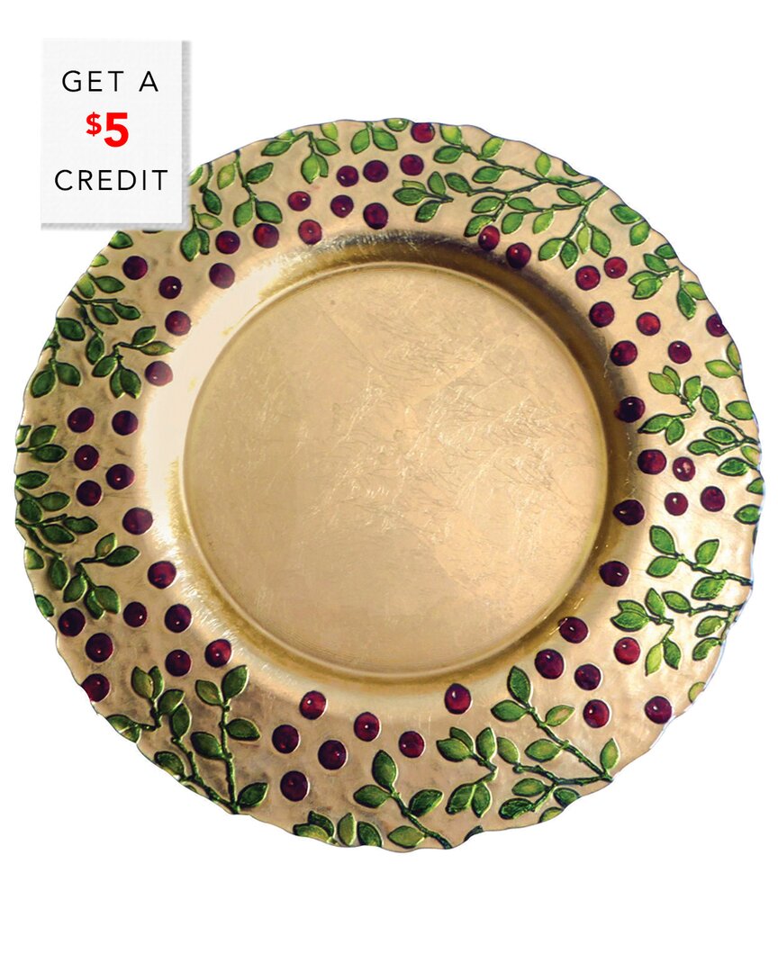 Vietri Cranberry Glass Service Plate/charger With $5 Credit In Gold