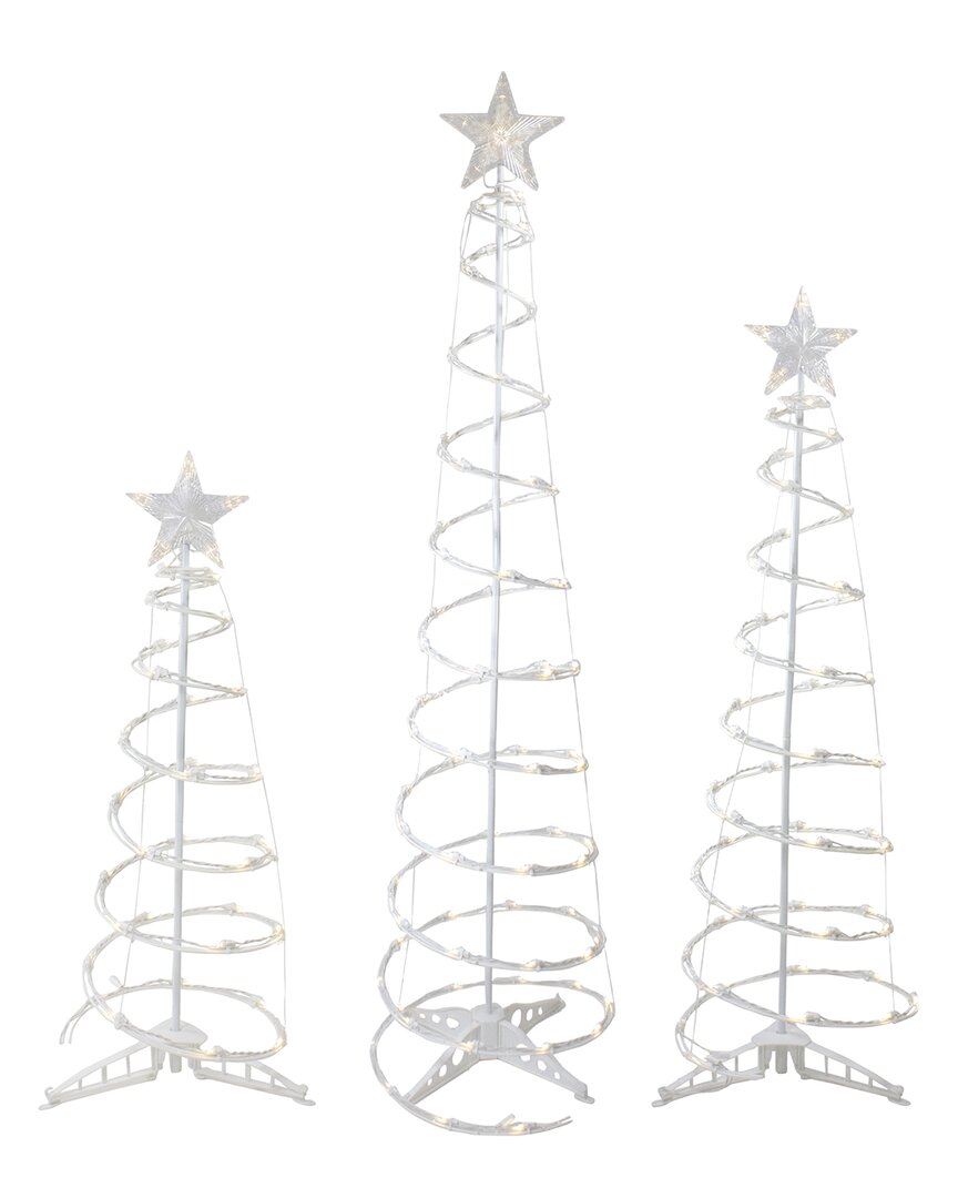 Northlight Set Of 3 Green Lighted Spiral Christmas Trees Yard Decorations In White