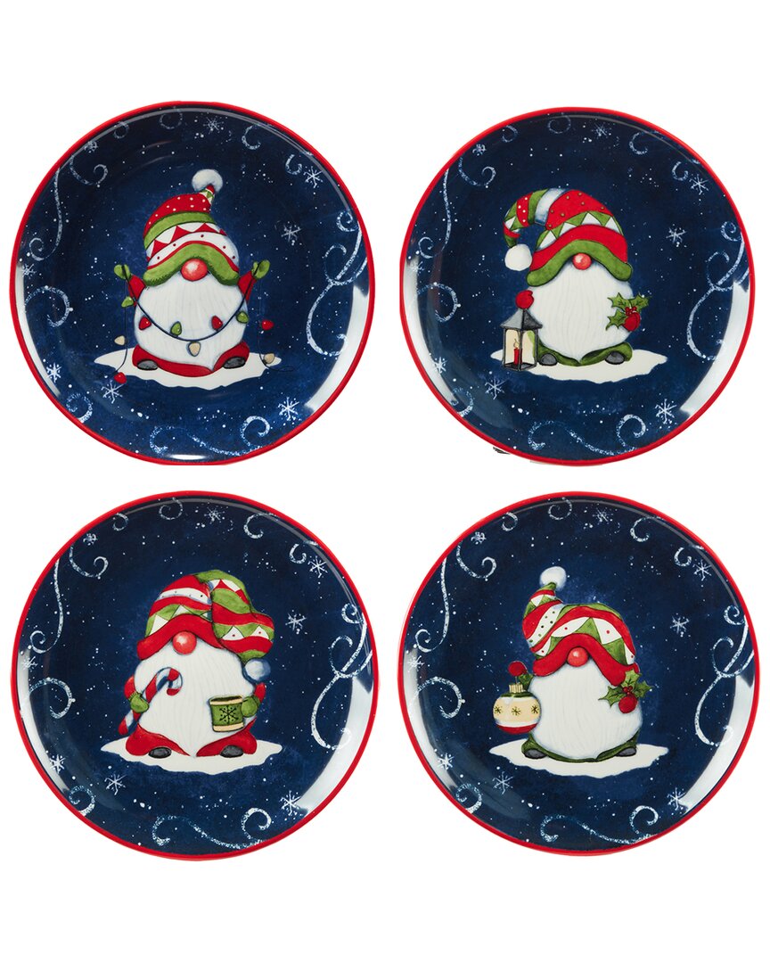 Certified International Holiday Magic Gnomes Set Of 4 Dessert Plates In Blue