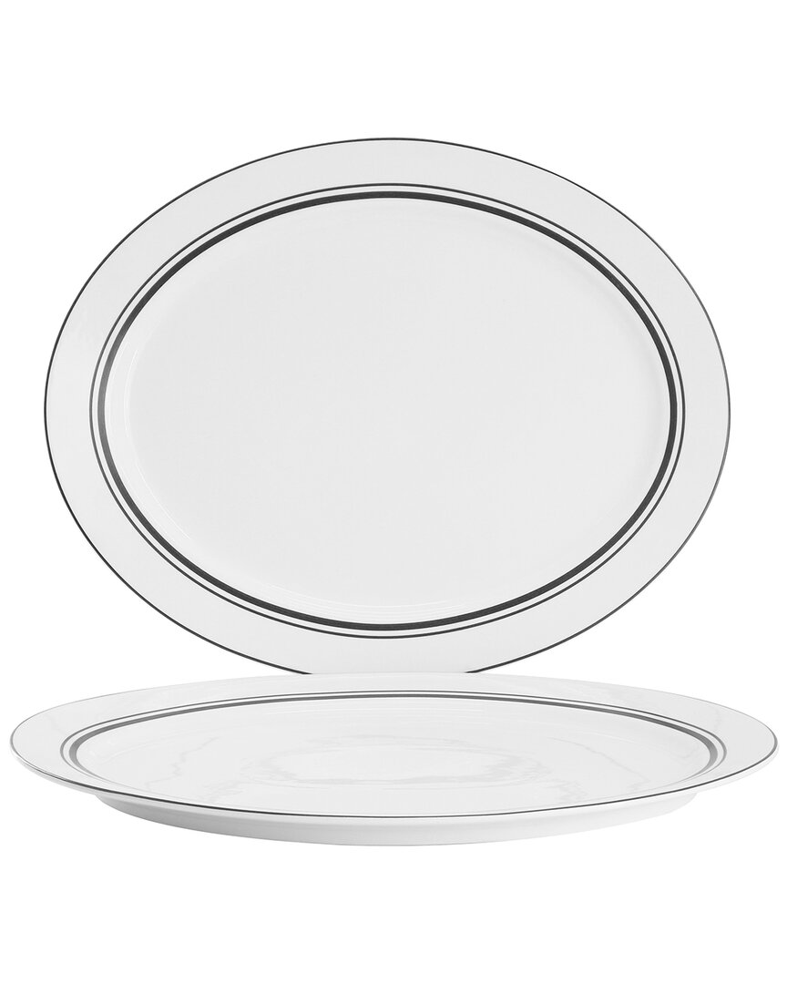 Sur La Table 2pc 14in Ceramic Oval Serving Platters In White