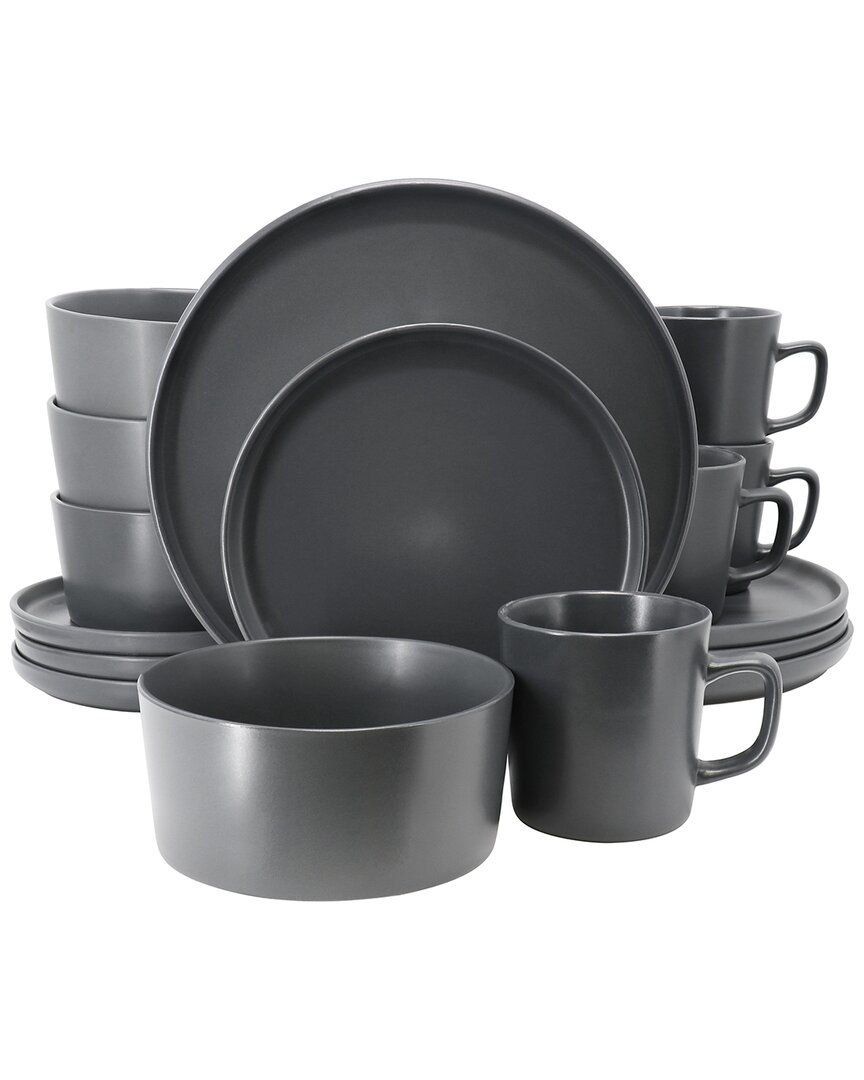 Elama Luxmatte Black 16pc Dinnerware Set In Grey