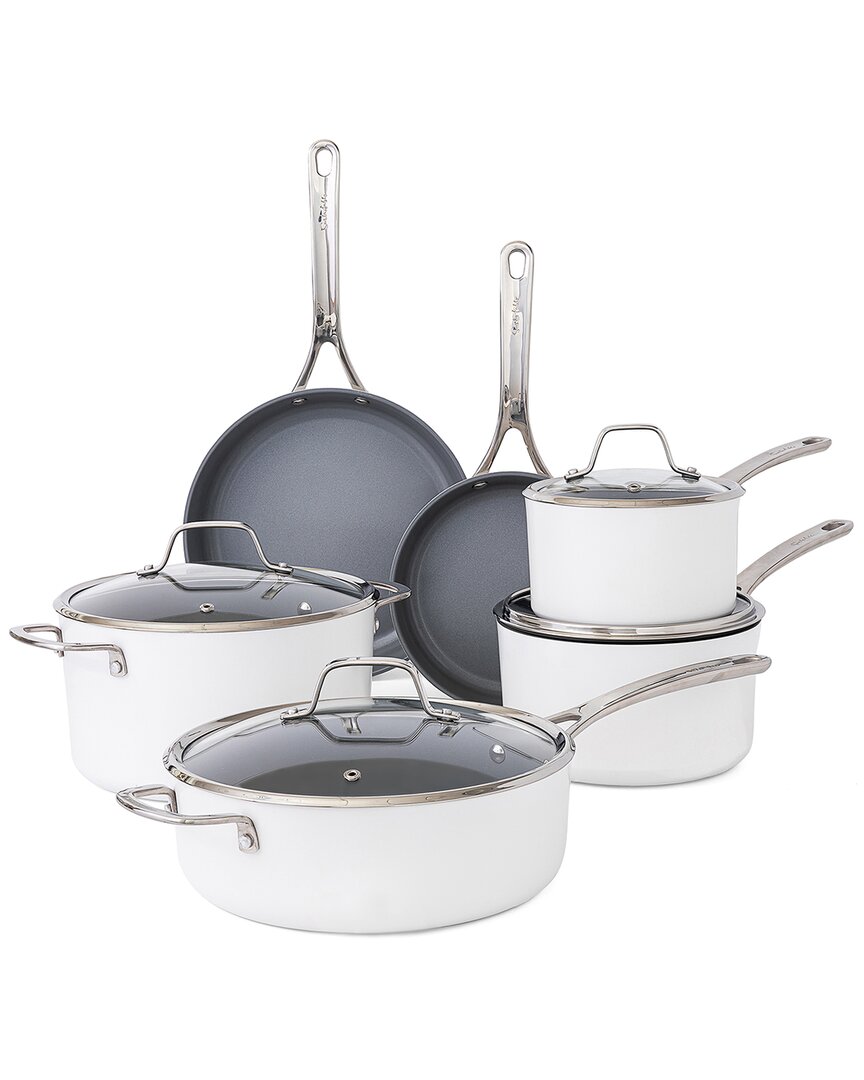 Sur La Table Angelie 10pc Dove Nonstick Ceramic Enameled Aluminum Cookware Set In White