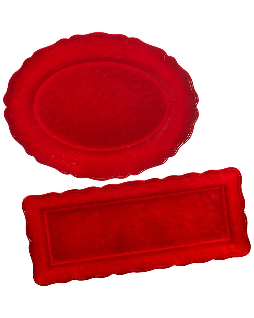 Certified International Red Crackle Melamine 2pc Platter Set
