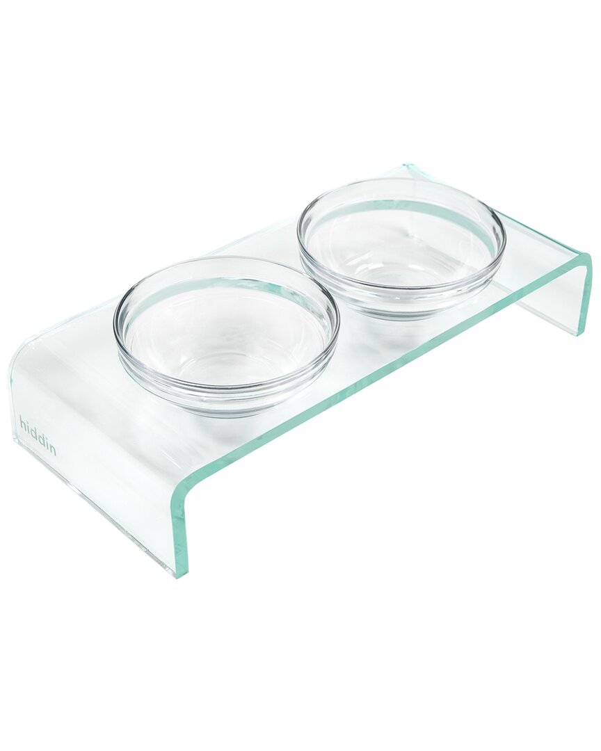 Hiddin Small Acrylic Glass Double Bowl Pet Feeder
