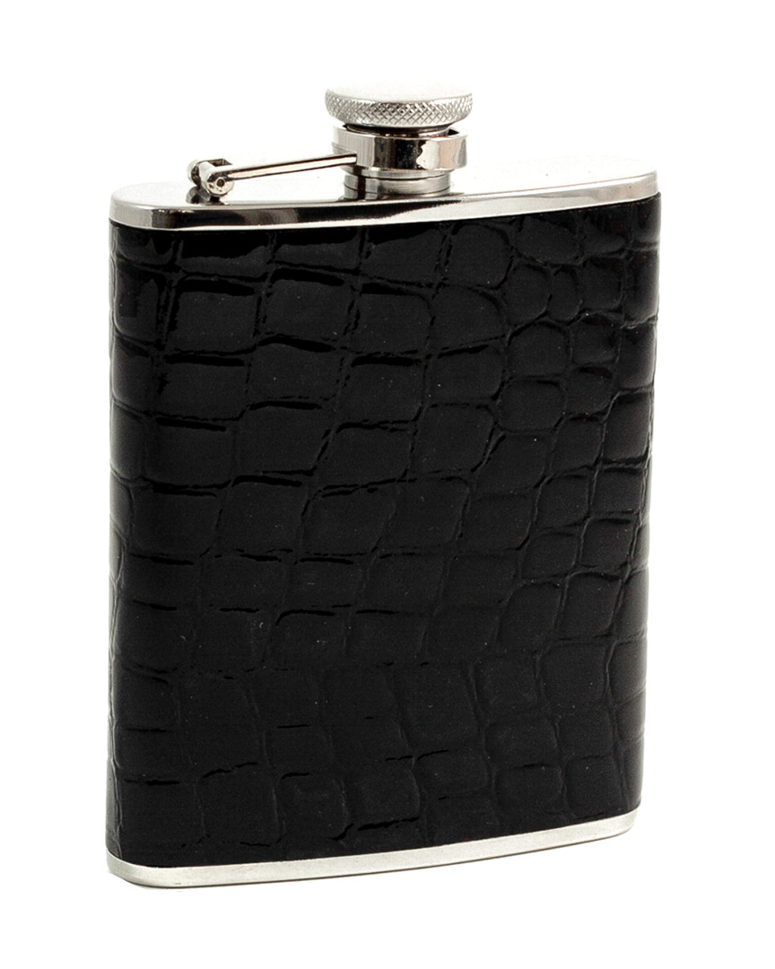 Bey-berk 6oz Stainless Steel Black Croco Leather Flask