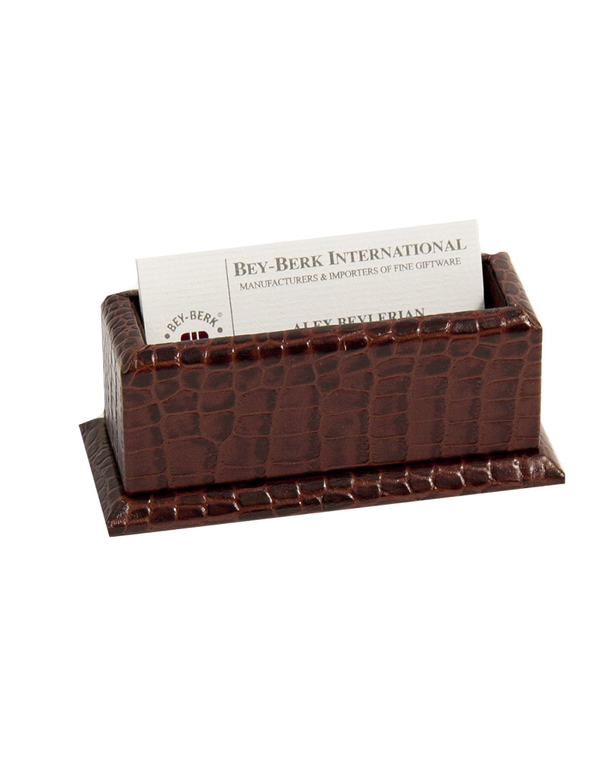 Bey-berk Brown Croco Leather Business Card Holder