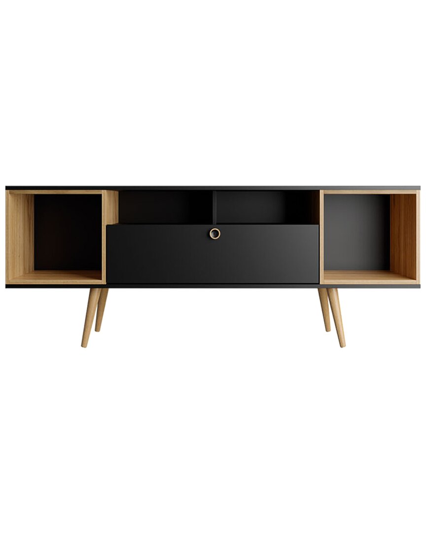 Manhattan Comfort Theodore 62.99" Medium-density Fiberboard 6-shelf Tv Stand In Black And Cinnamon