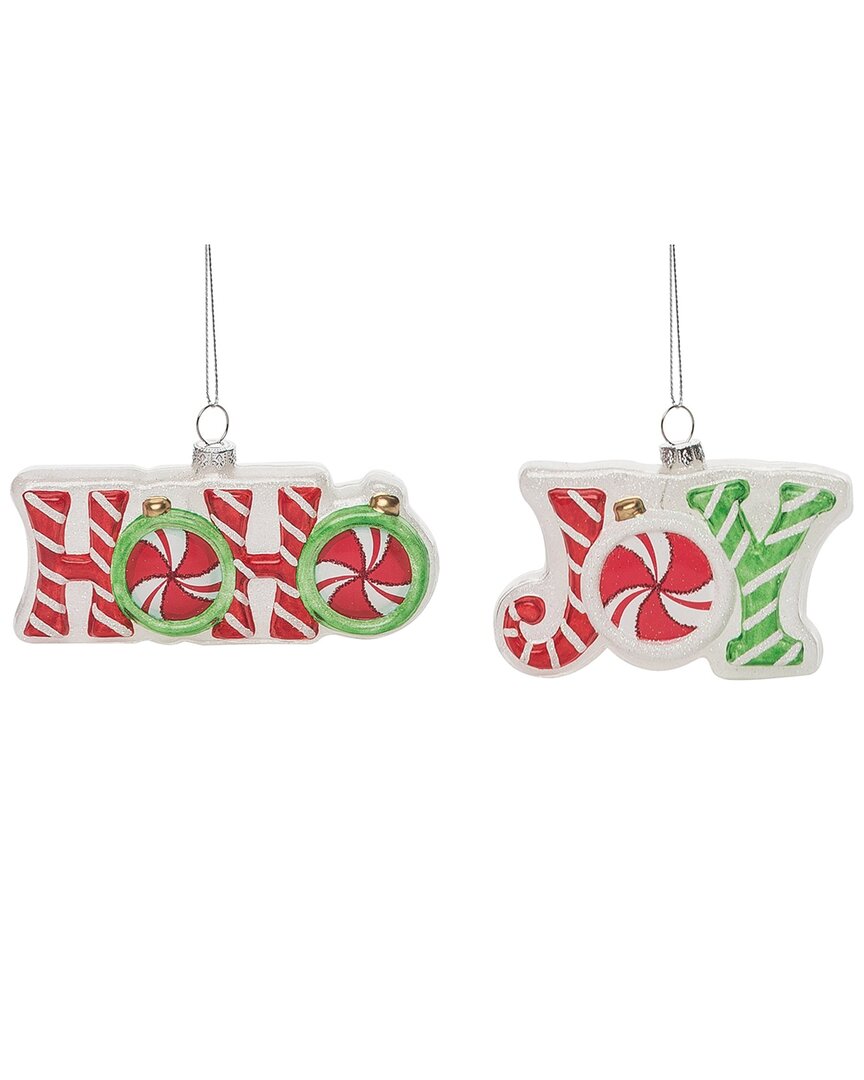 Transpac Glass 5in Multicolored Christmas Holiday Word Ornament Set Of 2