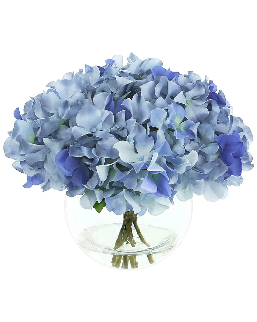 Creative Displays Blue Hydrangea Arrangement In Glass Bubble Vase