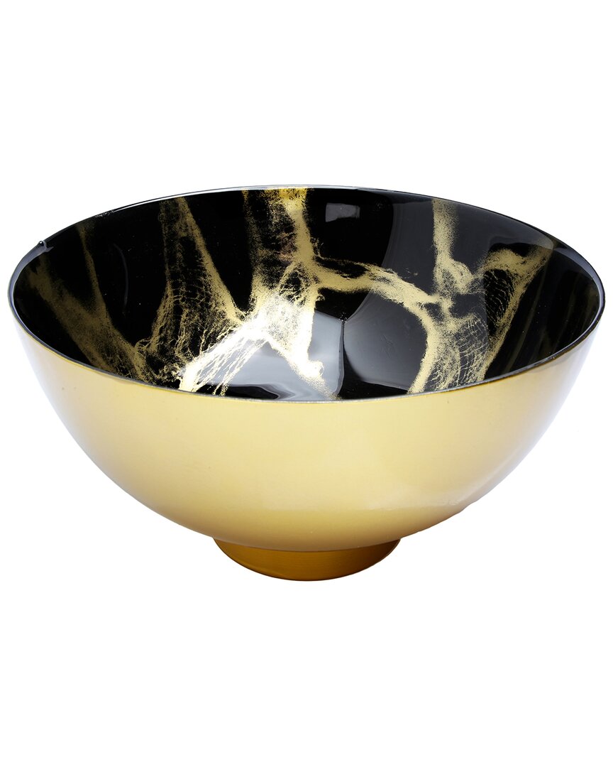 Alice Pazkus Black And Gold Marbleized Footed 10.5in Bowl