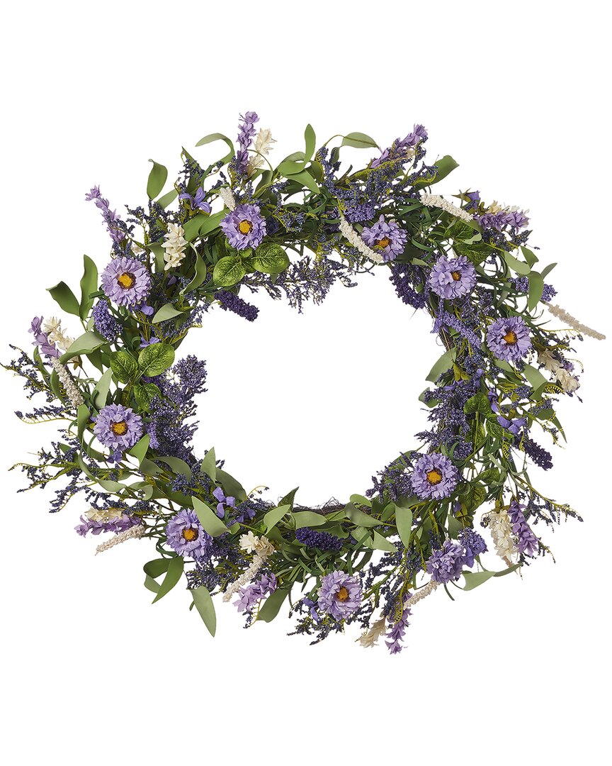 Seasonal Llc Violeta 26in Wreath With Artificial Erigeron Daisy, Heather, Millet & Lavender