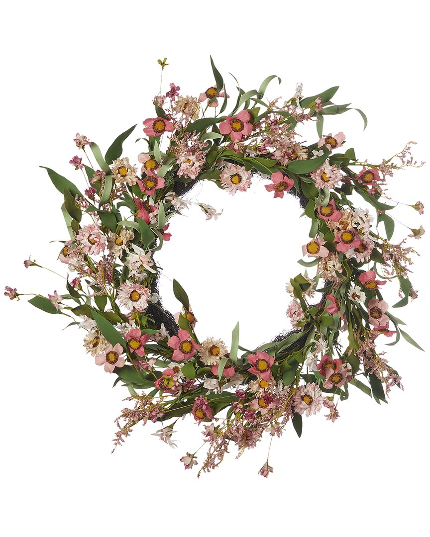Seasonal Llc Summer Posey 24in Wreath With Artificial Mini Zinnia & Caspia