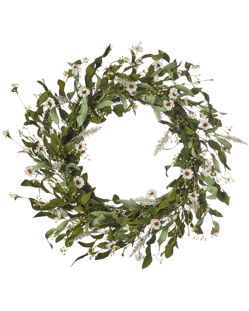 Seasonal Llc Eloise 26in Wreath With Artificial Wild Daisy, Gyp Seeds, & Veronica In White