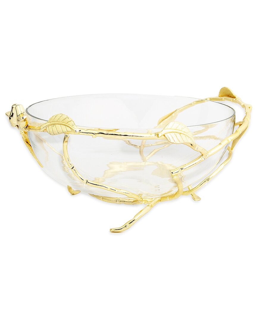 Alice Pazkus 12.5in Glass Bowl On Stainless Leaf Stand In Gold
